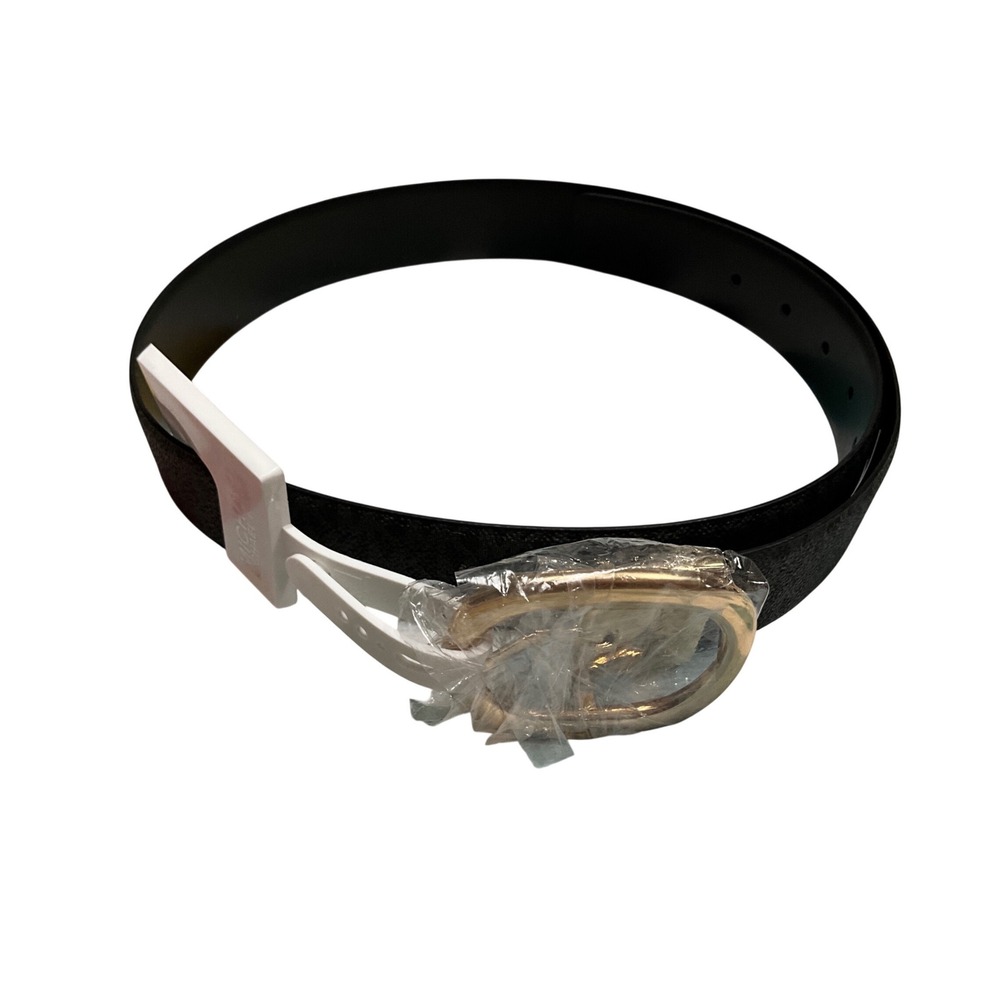 Michael Kors Women's Black MK Signature Belt Gold Buckle size S